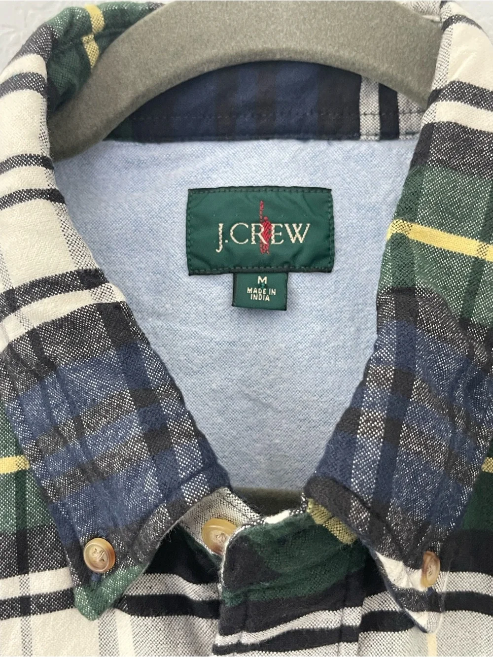 J.Crew Men's M Heavyweight Plaid Button Down Shirt Navy Green Overshirt